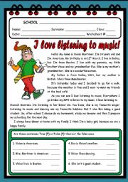 English Worksheet: I LOVE LISTENING TO MUSIC ( 2 PAGES )