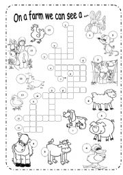 English Worksheet: Farm Animals - B&W