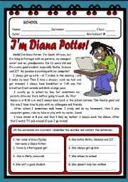 English Worksheet: IM DIANA POTTER! ( 2 PAGES )