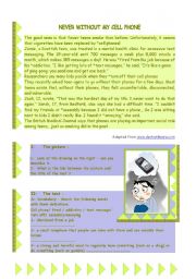 English Worksheet: Never without my cell phone : a reading comprehension