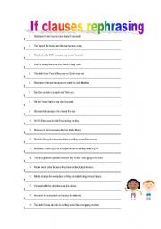 English Worksheet: If clauses rephrasing