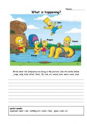 English Worksheet: describe the simpsons using present continuous