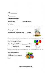 English worksheet: Birthday Dialogue