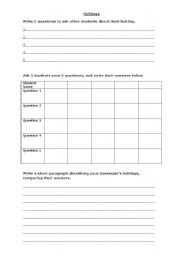 English worksheet: Holiday Questionnaire