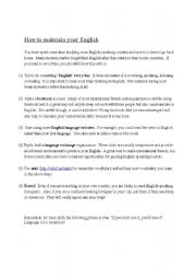 English Worksheet: How to maintain your English