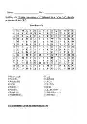 English Worksheet: The consonant c pronounced as a k