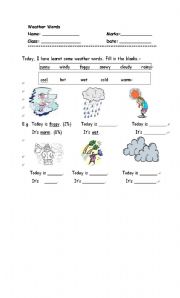 English worksheet: Weather words