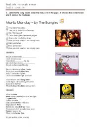 English Worksheet: Manic Monday, a song by The Bangles