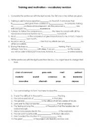 English Worksheet: training and motivation (vocabulary revision)
