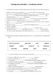 English Worksheet: training and motivation (vocabulary revision)