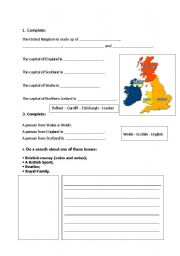 English worksheet: UK and capitals