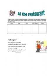 English worksheet: at the restaurant