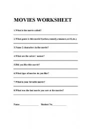 English worksheet: Movies Worksheet