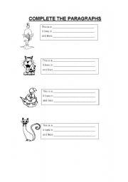 English worksheet: Animals description