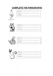 English Worksheet: Animals description