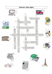 English Worksheet: Schoolsubjects: crosswords