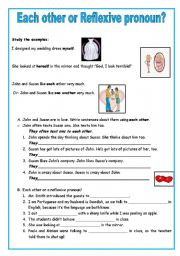 English Worksheet: Each other or Reflexive Pronoun?