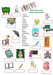 English Worksheet: school items