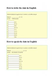 English worksheet: how to write the date in English / how to speak the date in English