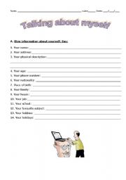 English worksheet: talking about myself