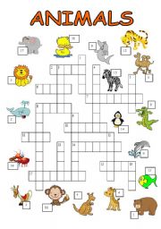 English Worksheet: animals crossword puzzle