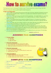 English Worksheet: HOW TO SURVIVE EXAMS