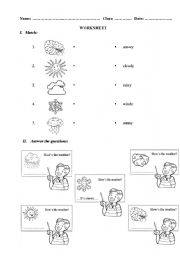 English Worksheet: rainy, sunny, cloudy, windy, snowy