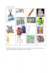 English Worksheet: school bingo 2