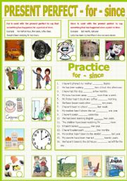 English Worksheet: Present Perfect - for - since