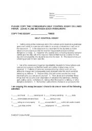 English Worksheet: Self-Control Essay