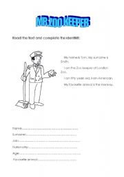 English Worksheet: MR ZOO KEEPER