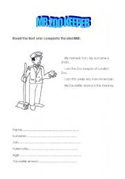 English worksheet: MR ZOO KEEPER