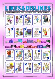 English Worksheet: PRESENT SIMPLE - likes & dislikes + action