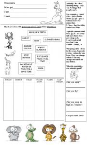 English Worksheet: Animals + Can-Cant