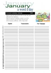 vocabulary calendar - January