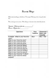 English Worksheet: My Favorite Things