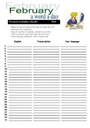 vocabulary calendar - February 