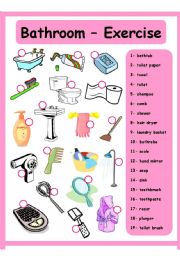 Things in Bathroom - ESL worksheet by Rhae