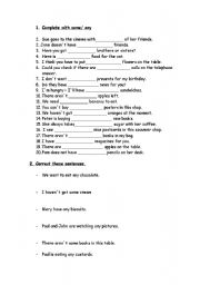 English Worksheet: some/any