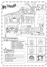 English Worksheet: HOUSE and FAMILY - B&W