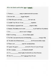 English Worksheet: too enough