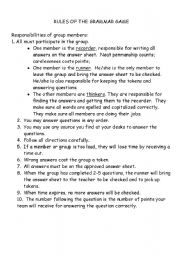 English worksheet: grammar game