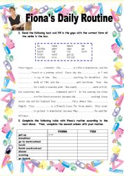 English Worksheet: Fionas Daily Routine - 2 pages