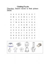 English Worksheet: Clothing Puzzle
