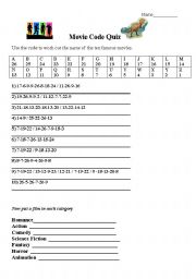 English Worksheet: movie code quiz