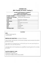 English Worksheet: Mini-Teaching Lesson Plan