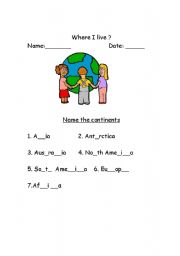 English worksheet: This iworksheets is about names of different continents and vocabulary sentences -Where do you want to go? I want to go to ...