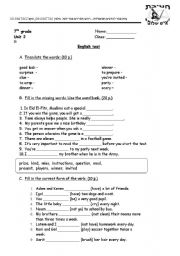 English worksheet: test unit 2 