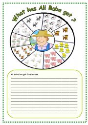 English Worksheet: What has Ali Baba got ? ( animals & have/has got )