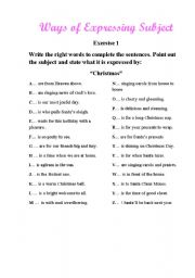 English worksheet: Ways of Expressing Subject